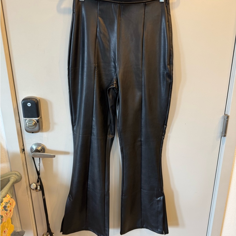 Abercrombie & Fitch Black Vegan Leather Flare Pants